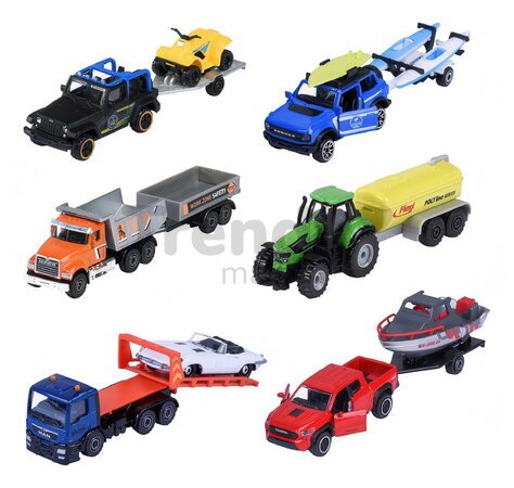 Autíčko s prívesom City Trailer Majorette s pohyblivými časťami 13 cm dĺžka 6 rôznych druhov