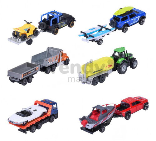 Autíčko s prívesom City Trailer Majorette s pohyblivými časťami 13 cm dĺžka 6 rôznych druhov