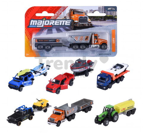 Autíčko s prívesom City Trailer Majorette s pohyblivými časťami 13 cm dĺžka 6 rôznych druhov