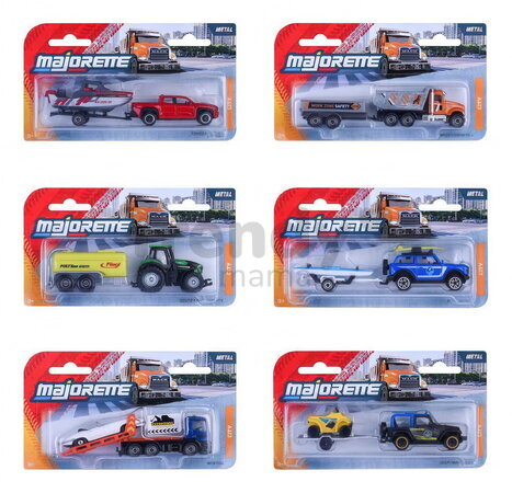 Autíčko s prívesom City Trailer Majorette s pohyblivými časťami 13 cm dĺžka 6 rôznych druhov