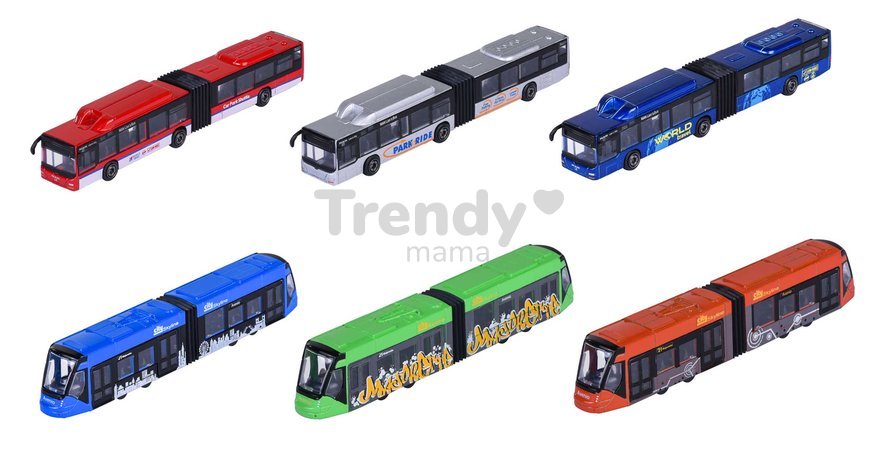 Električka a autobus MAN City Majorette kovová 6 rôznych druhov s voľnobehom dĺžka 20 cm
