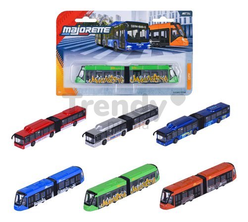 Električka a autobus MAN City Majorette kovová 6 rôznych druhov s voľnobehom dĺžka 20 cm