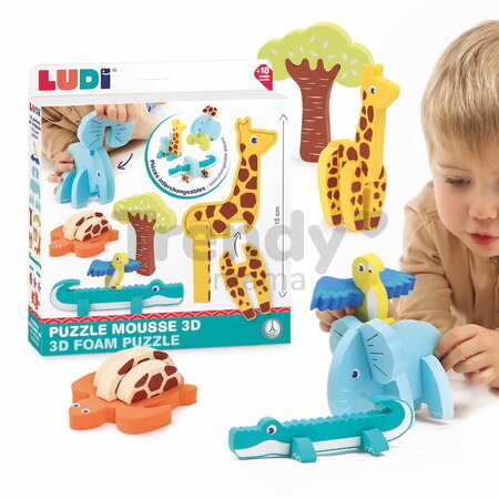 Penové puzzle 3D Zvieratká 3D Foam Puzzle Ludi z mäkkej a odolnej peny od 18 mes LU30084