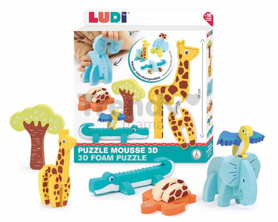 Penové puzzle 3D Zvieratká 3D Foam Puzzle Ludi z mäkkej a odolnej peny od 18 mes LU30084