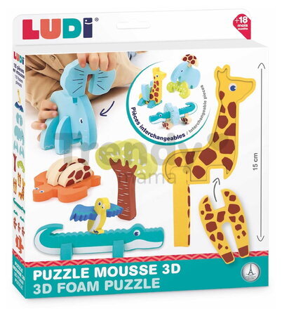 Penové puzzle 3D Zvieratká 3D Foam Puzzle Ludi z mäkkej a odolnej peny od 18 mes LU30084