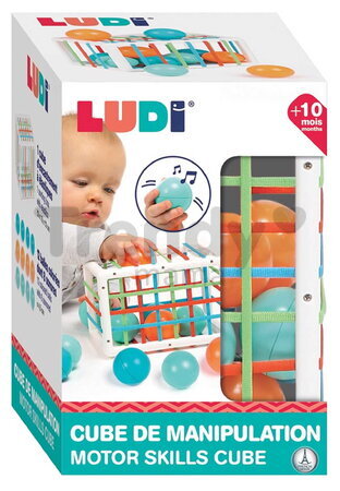 Senzorická kocka s loptičkami Motor Skills Cube Ludi 12 loptičiek od 10 mes