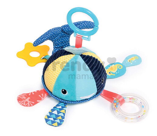 Závesná veľryba s aktivitami Whale Hanging Activity Ludi s hrkálkou, hryzátkom a zrkadielkom od 3 mes LU30099