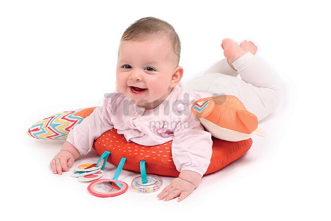 Vankúšik pre hru na brušku Líška Activities Cushion Ludi so zrkadlom, hrkálkou a knižkou od 3 mes LU30101
