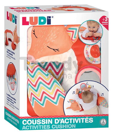 Vankúšik pre hru na brušku Líška Activities Cushion Ludi so zrkadlom, hrkálkou a knižkou od 3 mes LU30101