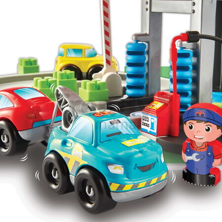 Stavebnica poschodová garáž servis s 3 autíčkami Abrick Écoiffier s benzínovou pumpou a postavičkou od 18 mes