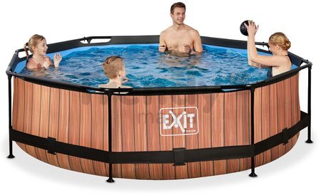 Bazén s filtráciou Wood pool Exit Toys kruhový oceľová konštrukcia 300*76 cm hnedý od 6 rokov
