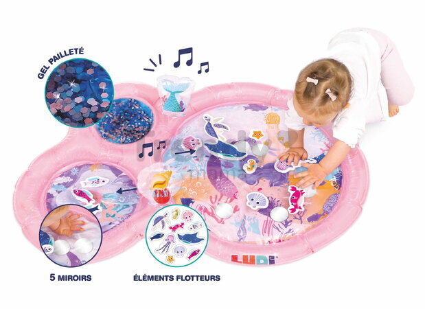Hracia podložka s vodou Morské víly Mermaid Water Play Mat Ludi pre hru na brušku ružová od 10 mes