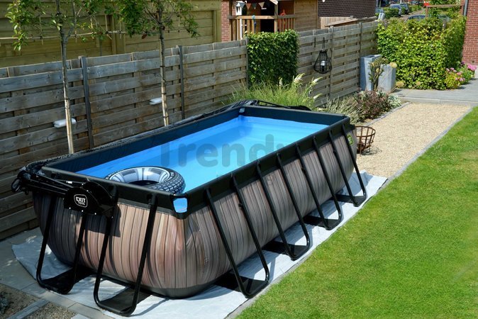 Bazén s filtráciou Wood pool Exit Toys oceľová konštrukcia 400*200*100 cm hnedý od 6 rokov
