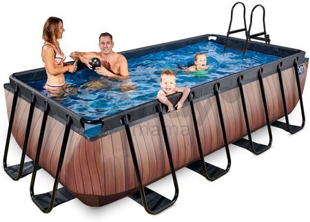 Bazén s filtráciou Wood pool Exit Toys oceľová konštrukcia 400*200*100 cm hnedý od 6 rokov