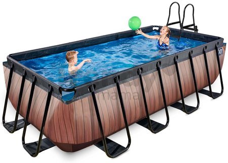 Bazén s filtráciou Wood pool Exit Toys oceľová konštrukcia 400*200*100 cm hnedý od 6 rokov