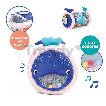Nafukovací valec s aktivitami Veľryba Fabric Activities Roller Ludi 6 aktivít od 6 mes