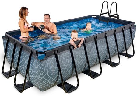 Bazén s pieskovou filtráciou Stone pool Exit Toys oceľová konštrukcia 400*200*100 cm šedý od 6 rokov