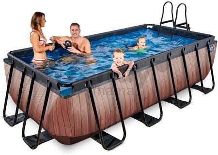 Bazén s pieskovou filtráciou Wood pool Exit Toys oceľová konštrukcia 400*200*100 cm hnedý od 6 rokov