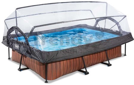 Bazén s krytom a filtráciou Wood pool Exit Toys oceľová konštrukcia 220*150*65 cm hnedý od 6 rokov