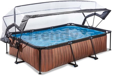 Bazén s krytom a filtráciou Wood pool Exit Toys oceľová konštrukcia 220*150*65 cm hnedý od 6 rokov