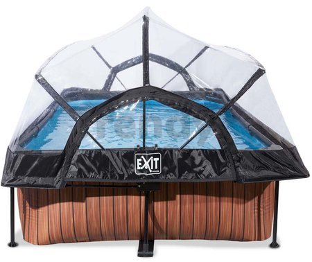 Bazén s krytom a filtráciou Wood pool Exit Toys oceľová konštrukcia 220*150*65 cm hnedý od 6 rokov
