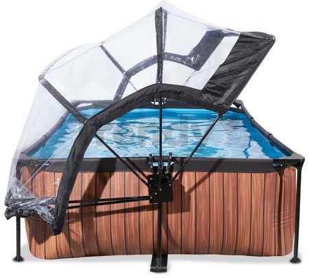 Bazén s krytom a filtráciou Wood pool Exit Toys oceľová konštrukcia 220*150*65 cm hnedý od 6 rokov