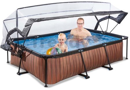 Bazén s krytom a filtráciou Wood pool Exit Toys oceľová konštrukcia 220*150*65 cm hnedý od 6 rokov