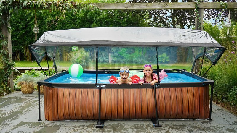 Bazén s krytom a filtráciou Wood pool Exit Toys oceľová konštrukcia 300*200*65 cm hnedý od 6 rokov