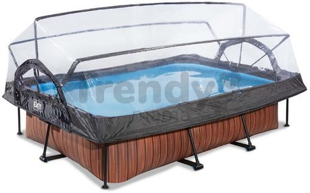 Bazén s krytom a filtráciou Wood pool Exit Toys oceľová konštrukcia 300*200*65 cm hnedý od 6 rokov