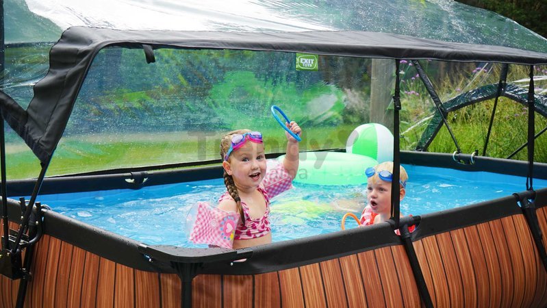 Bazén s krytom a filtráciou Wood pool Exit Toys oceľová konštrukcia 300*200*65 cm hnedý od 6 rokov