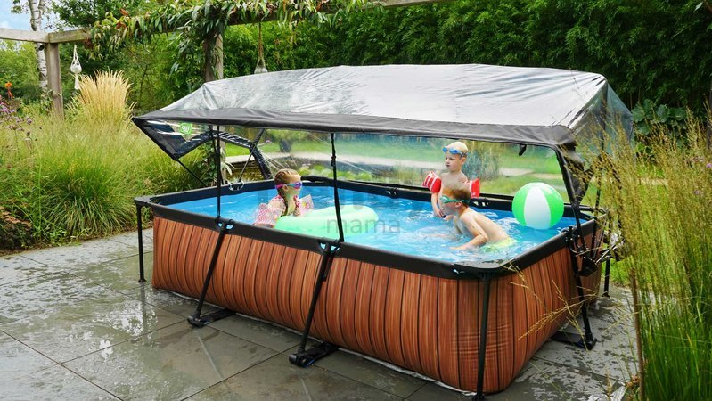 Bazén s krytom a filtráciou Wood pool Exit Toys oceľová konštrukcia 300*200*65 cm hnedý od 6 rokov