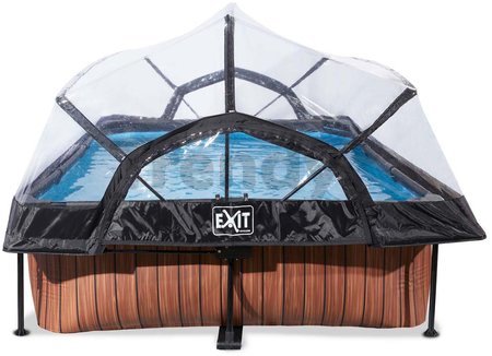 Bazén s krytom a filtráciou Wood pool Exit Toys oceľová konštrukcia 300*200*65 cm hnedý od 6 rokov