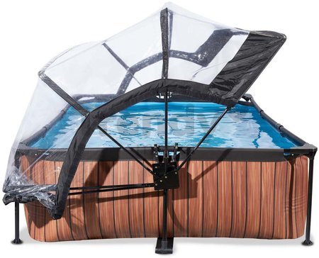 Bazén s krytom a filtráciou Wood pool Exit Toys oceľová konštrukcia 300*200*65 cm hnedý od 6 rokov