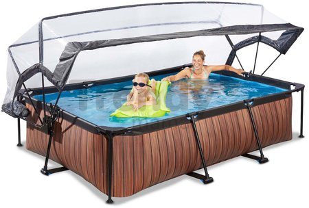 Bazén s krytom a filtráciou Wood pool Exit Toys oceľová konštrukcia 300*200*65 cm hnedý od 6 rokov