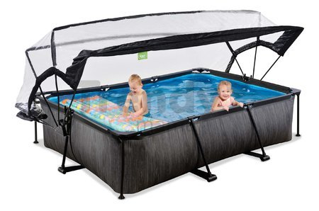 Bazén s krytom a filtráciou Black Wood pool Exit Toys oceľová konštrukcia 300*200*65 cm čierny od 6 rokov