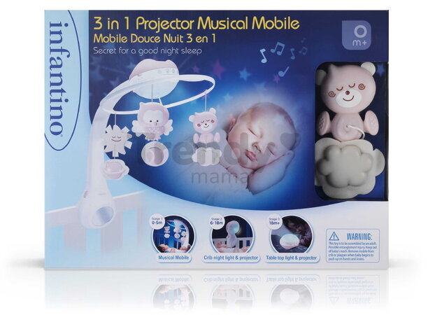 Hudobný kolotoč nad postieľku 3in1 Projector Musical Mobile Dusty Pink Infantino s projektorom a nočným svetlom ružový od 0 mes