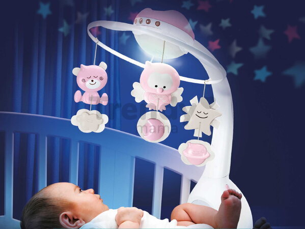 Hudobný kolotoč nad postieľku 3in1 Projector Musical Mobile Dusty Pink Infantino s projektorom a nočným svetlom ružový od 0 mes