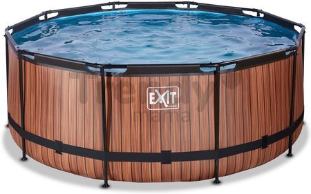 Bazén s filtráciou Wood pool Exit Toys kruhový oceľová konštrukcia 360*122 cm hnedý od 6 rokov