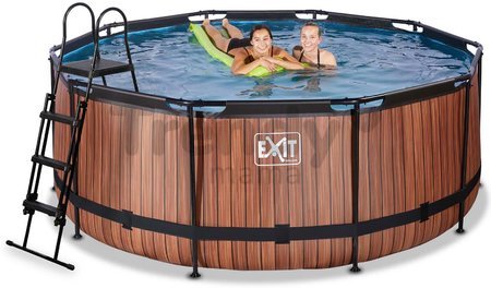 Bazén s filtráciou Wood pool Exit Toys kruhový oceľová konštrukcia 360*122 cm hnedý od 6 rokov
