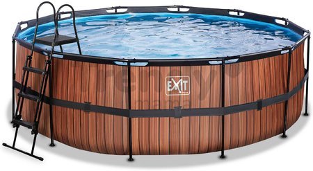 Bazén s filtráciou Wood pool Exit Toys kruhový oceľová konštrukcia 427*122 cm hnedý od 6 rokov