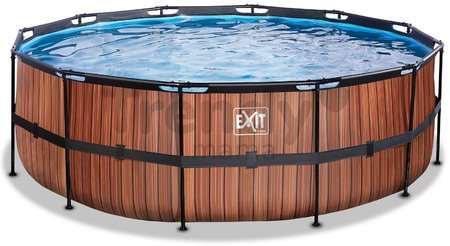 Bazén s filtráciou Wood pool Exit Toys kruhový oceľová konštrukcia 427*122 cm hnedý od 6 rokov