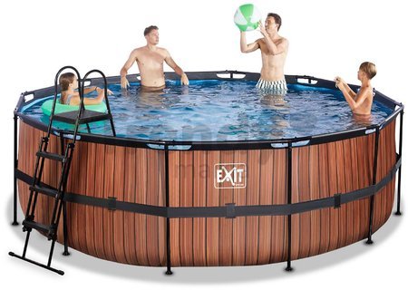 Bazén s filtráciou Wood pool Exit Toys kruhový oceľová konštrukcia 427*122 cm hnedý od 6 rokov