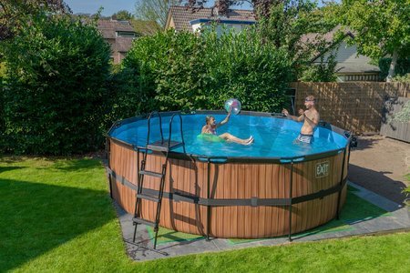 Bazén s filtráciou Wood pool Exit Toys kruhový oceľová konštrukcia 450*122 cm hnedý od 6 rokov