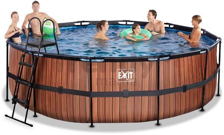 Bazén s filtráciou Wood pool Exit Toys kruhový oceľová konštrukcia 450*122 cm hnedý od 6 rokov