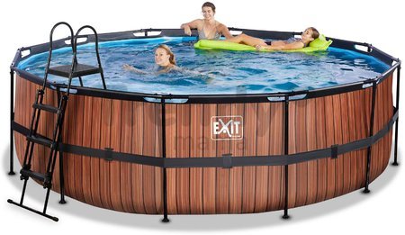 Bazén s filtráciou Wood pool Exit Toys kruhový oceľová konštrukcia 450*122 cm hnedý od 6 rokov