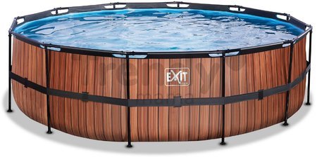 Bazén s filtráciou Wood pool Exit Toys kruhový oceľová konštrukcia 488*122 cm hnedý od 6 rokov