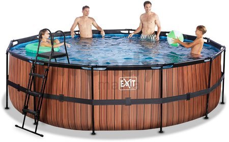 Bazén s filtráciou Wood pool Exit Toys kruhový oceľová konštrukcia 488*122 cm hnedý od 6 rokov