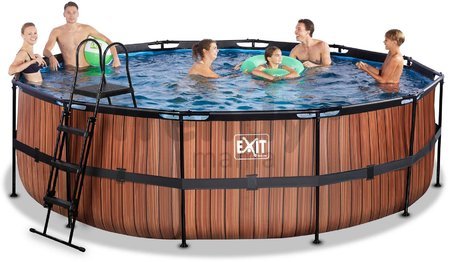 Bazén s filtráciou Wood pool Exit Toys kruhový oceľová konštrukcia 488*122 cm hnedý od 6 rokov