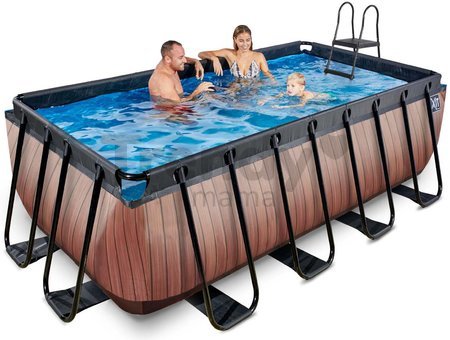 Bazén s filtráciou Wood pool Exit Toys oceľová konštrukcia 400*200*122 cm hnedý od 6 rokov
