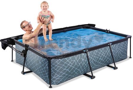 Bazén so strieškou a filtráciou Stone pool Exit Toys oceľová konštrukcia 220*150*65 cm šedý od 6 rokov